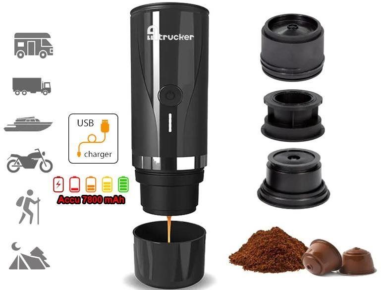Kávovar do auta Alltrucker Cestovní USB kávovar pro kapsle Nespresso, mletou kávu