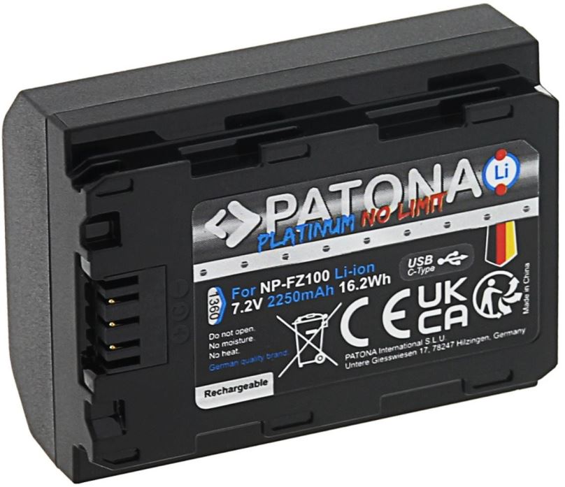 Baterie pro fotoaparát PATONA baterie pro Sony NP-FZ100 2250mAh Li-Ion Platinum USB-C nabíjení