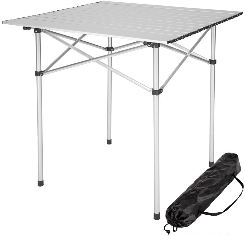 Kempingový stůl Kempingový stolek hliníkový skládací 70 x 70 x 70 cm šedý