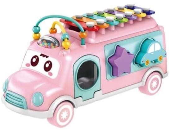 Vkládačka Bavytoy Autobus s xylofonem, růžový
