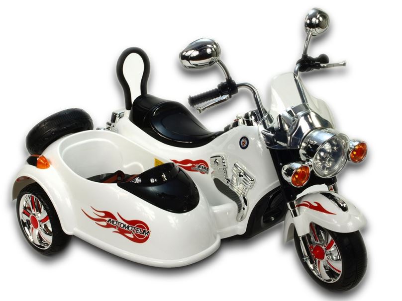 Elektrická motorka pro děti se sajdkárou, bílá