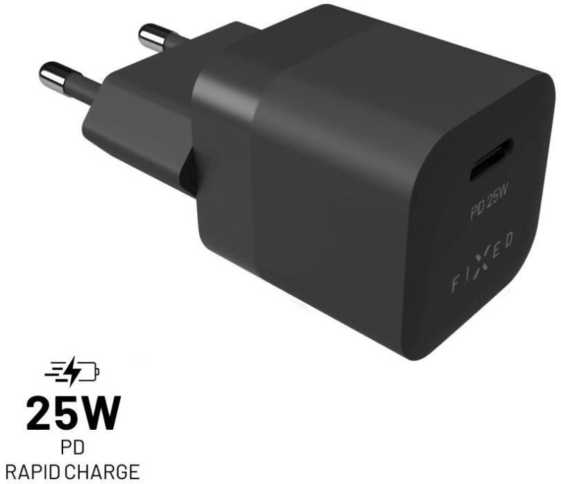 Nabíječka do sítě FIXED PD Rapid Charge Mini s USB-C výstupem a podporou PD 25W černý