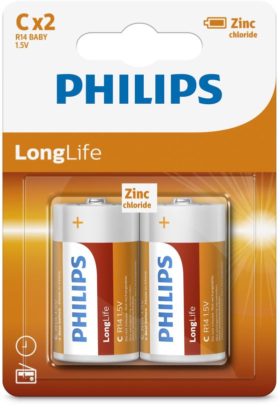 Jednorázová baterie Philips R14L2B 2 ks v balení