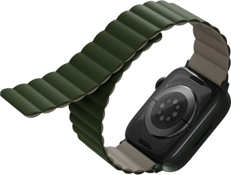 Řemínek Uniq Revix Reversible Magnetic řemínek pro Apple Watch 45/44/42MM zelený/béžový
