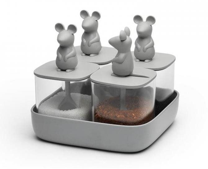 QUALY DESIGN Stojánek s dózami se lžičkou Lucky Mouse Set 10366, 4x 250ml