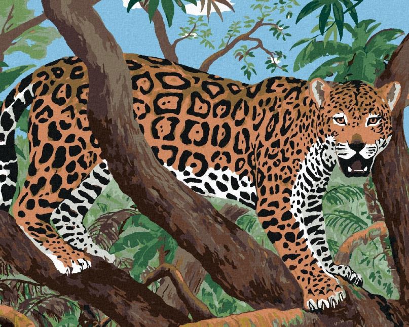 Malování podle čísel Jaguár na větvi, 40x50 cm, bez rámu a bez vypnutí plátna