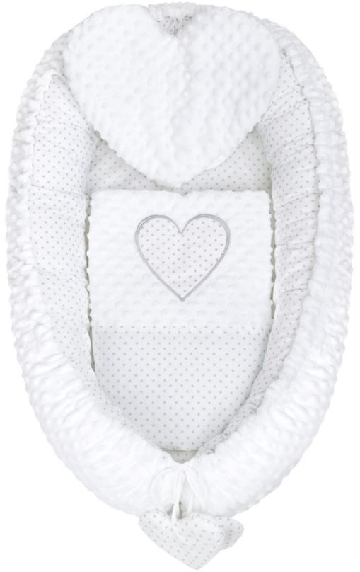 Hnízdo pro miminko New Baby Luxusní hnízdečko s polštářkem a peřinkou Srdíčko - bílé