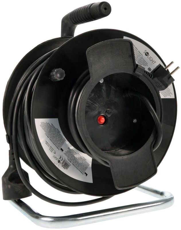 Solight prodlužovací přívod na bubnu, 1 zásuvka, 50m, černý kabel, 3x 1,5mm2