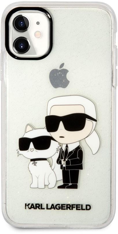 Kryt na mobil Karl Lagerfeld IML Glitter Karl and Choupette NFT Zadní Kryt pro iPhone 11 Transparent