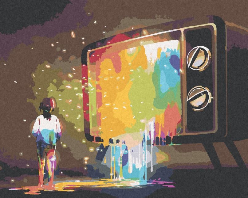 Malování podle čísel Barevné světlo z televize, 80x100 cm, vypnuté plátno na rám