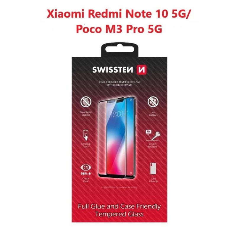 Ochranné sklo Swissten Case Friendly pro Xiaomi Redmi Note 10 5G/Poco M3 Pro 5G černé