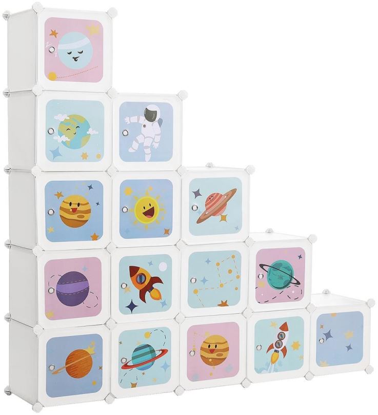 Úložný box Songmics, Organizér na hračky 15 boxů, vesmír 123 x 31 x 123 cm