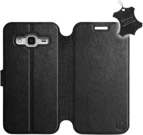 Kryt na mobil Flip pouzdro na mobil Samsung Galaxy J3 2016 - Černé - kožené - Black Leather