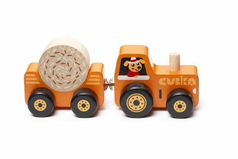 Motorická hračka Cubika 15351 Traktor s vlekem - dřevěná skládačka s magnetem 3 díly