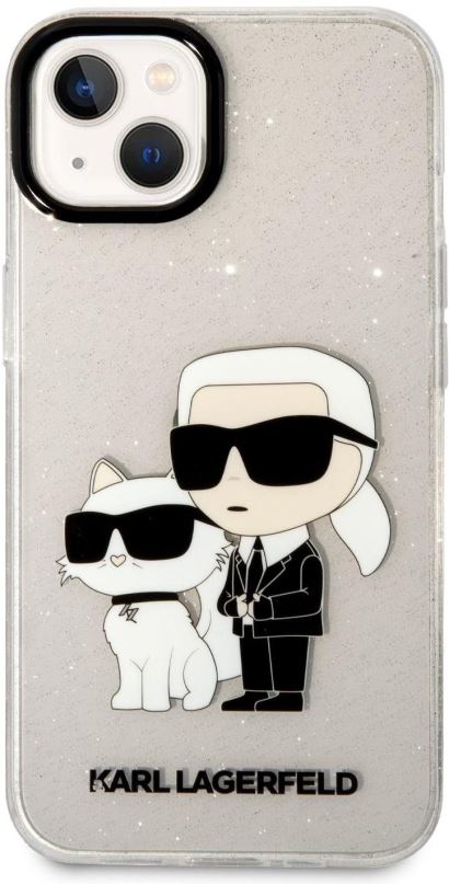 Kryt na mobil Karl Lagerfeld IML Glitter Karl and Choupette NFT Zadní Kryt pro iPhone 13 Transparent