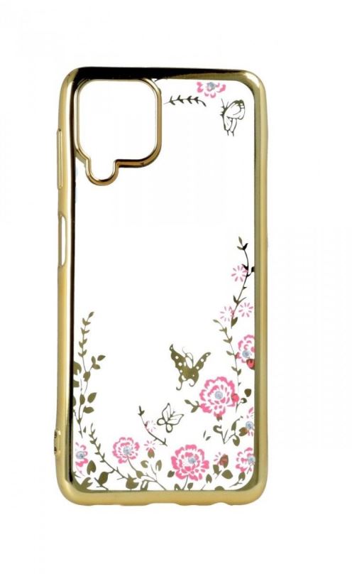 Kryt na mobil TopQ Samsung A22 silikon zlatý s růžovými květy 60415