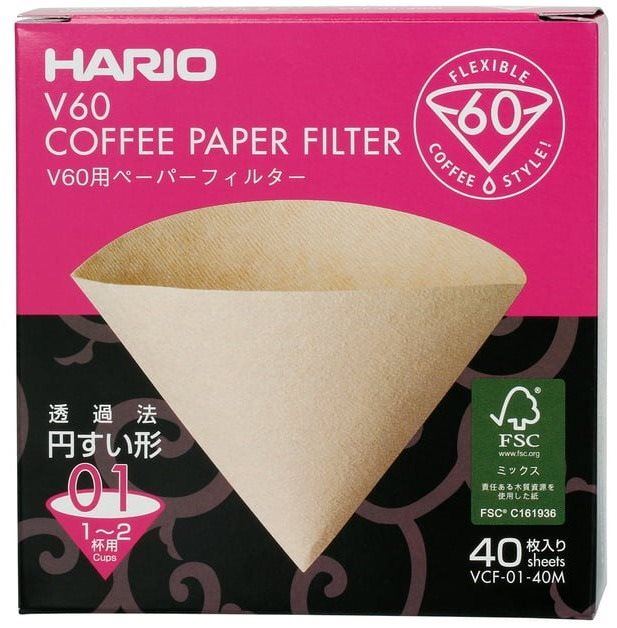 Filtr na kávu Hario Misarashi papírové filtry V60-01, nebělené, 40ks