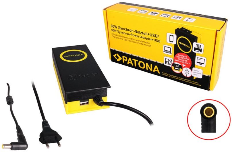 Napájecí adaptér PATONA k ntb/ 20V/4.7A 90W/ konektor 7.9x5.5mm+PIN/ + výstup USB