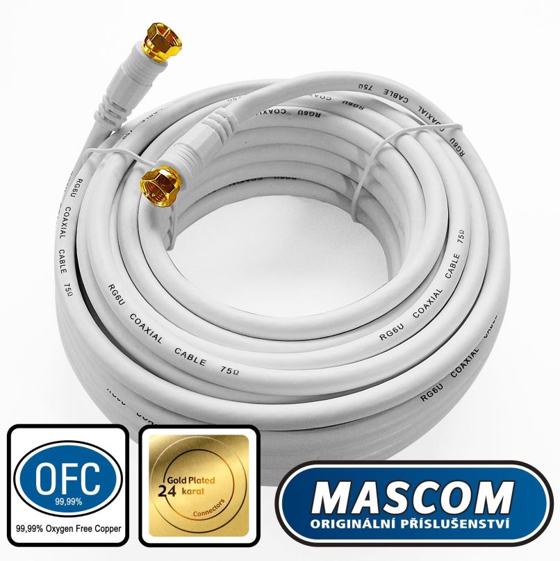 Koaxiální kabel Mascom satelitní kabel 7676-100W, konektory F 10m