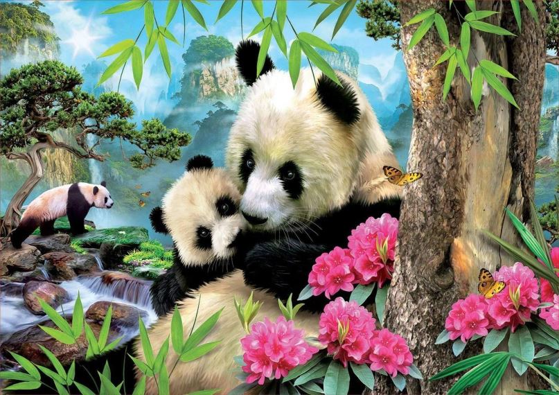 Puzzle Educa Puzzle Panda s mládětem 1000 dílků