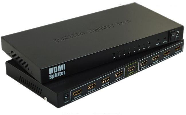 Rozbočovač PremiumCord HDMI splitter 1-8 portů kovový s napájecím adaptérem