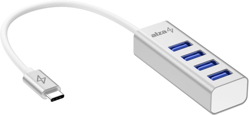 USB Hub AlzaPower AluCore USB-C (M) na 4× USB-A (F) stříbrná
