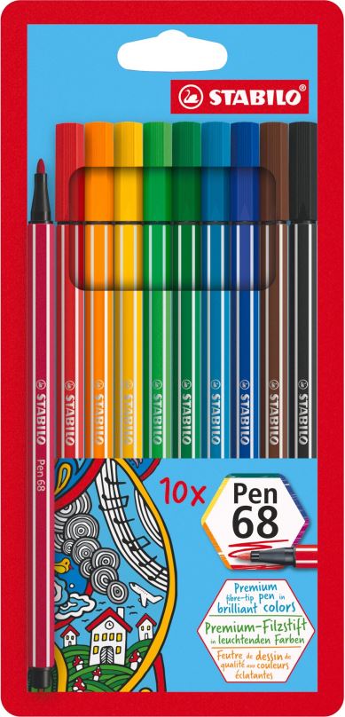 Fixy STABILO Pen 68 plastové pouzdro 10 barev