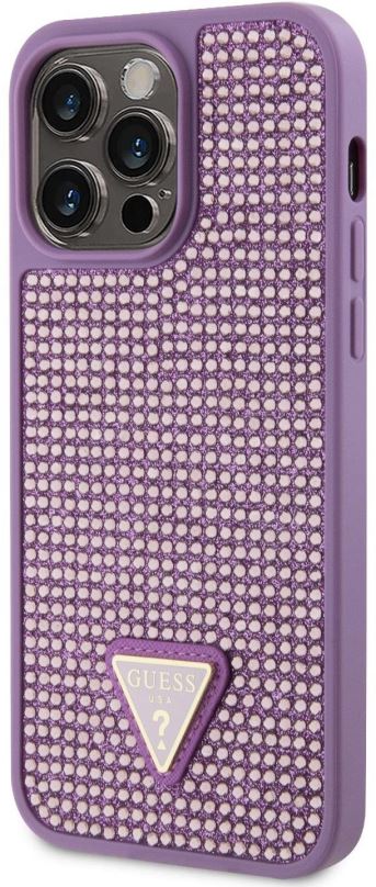Kryt na mobil Guess Rhinestones Triangle Metal Logo Kryt pro iPhone 14 Pro Max Purple