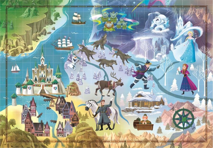 CLEMENTONI Puzzle Story Maps: Ledové království 1000 dílků