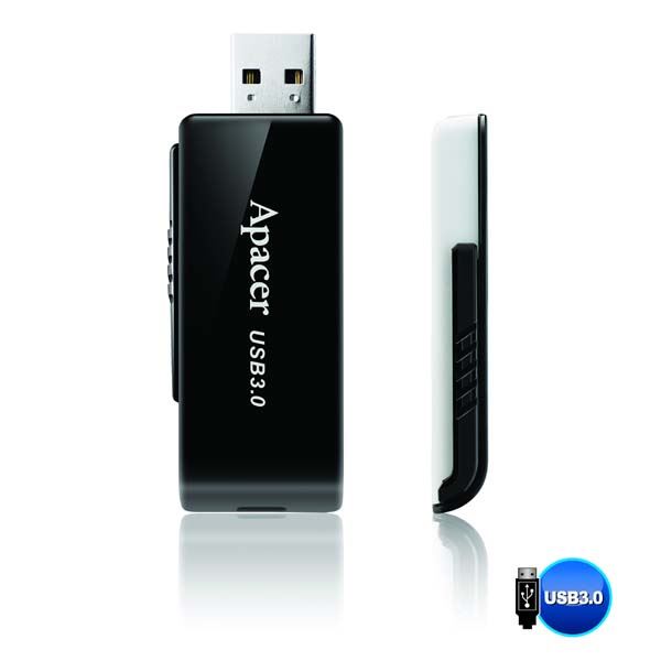 Apacer USB flash disk, USB 3.0, 16GB, AH350, černý, AP16GAH350B-1, USB A, s výsuvným konektorem