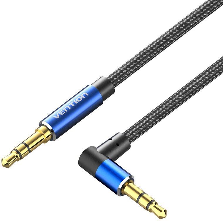 Audio kabel Vention Cotton Braided 3.5mm Male to Male Right Angle Audio Cable 0.5M Blue Aluminum Alloy Type