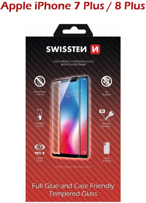 Ochranné sklo Swissten Case Friendly pro iPhone 7 Plus/8 Plus černé