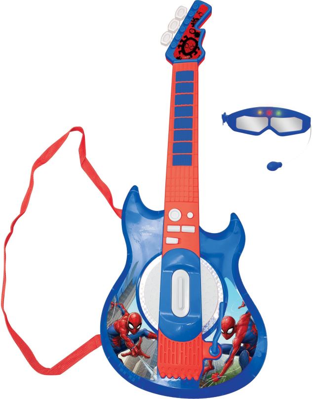 Dětská kytara Lexibook Spider-Man Elektronická svítící kytara s mikrofonem ve tvaru brýlí