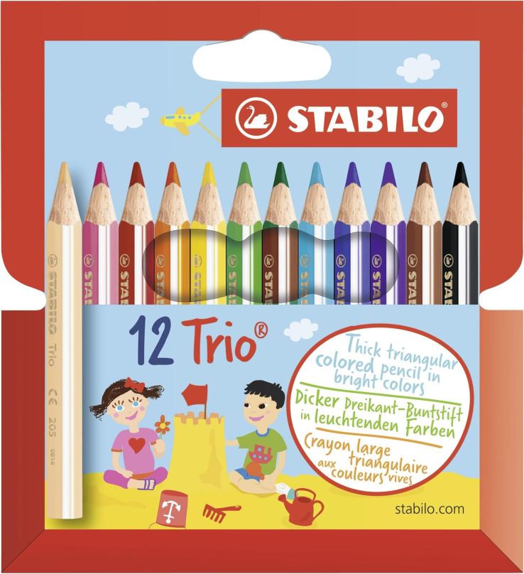 Pastelky STABILO Trio silné, krátké, pouzdro 12 barev