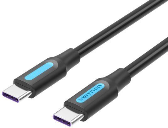 Datový kabel Vention Type-C (USB-C) 2.0 (M) to USB-C (M) 100W / 5A Cable, Black PVC Type