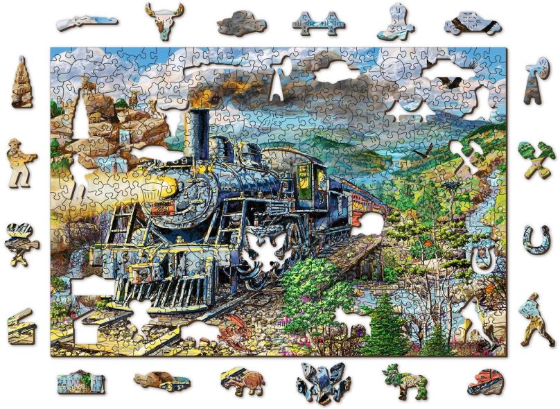 Puzzle Woden City Dřevěné puzzle Železnice 2v1, 505 dílků eko