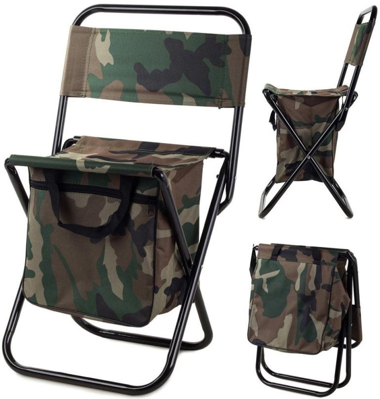 Kempingová židle Verk 01661 Kempingová skládací židle s brašnou 2v1 maskáč