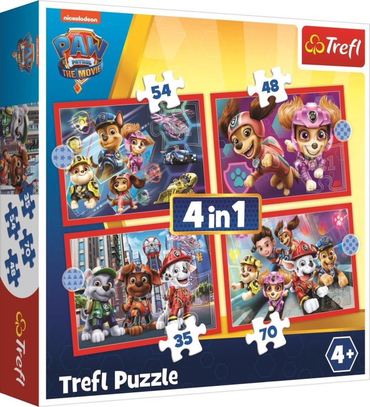 Puzzle Trefl Puzzle Tlapková patrola ve městě 4v1 (35,48,54,70 dílků)