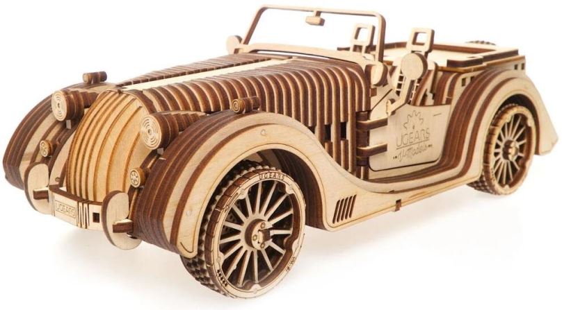 Stavebnice Ugears 3D dřevěné mechanické puzzle VM-01 Auto (roadster)