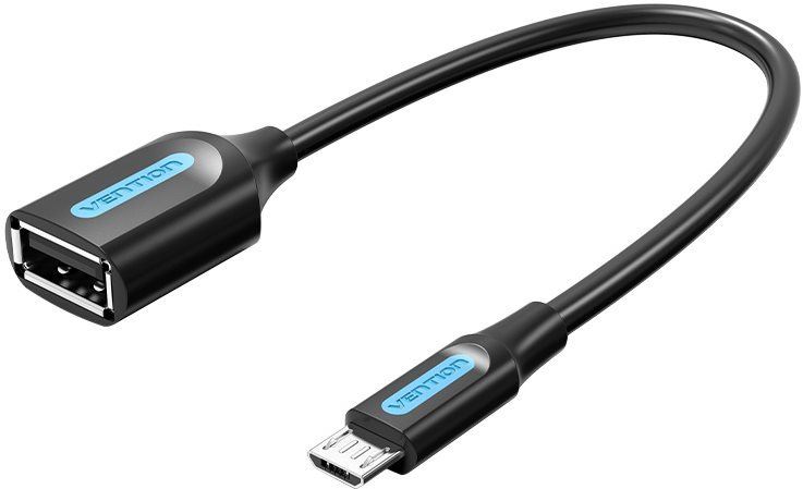 Redukce Vention Micro USB (M) to USB (F) OTG Cable 0.15m Black PVC Type
