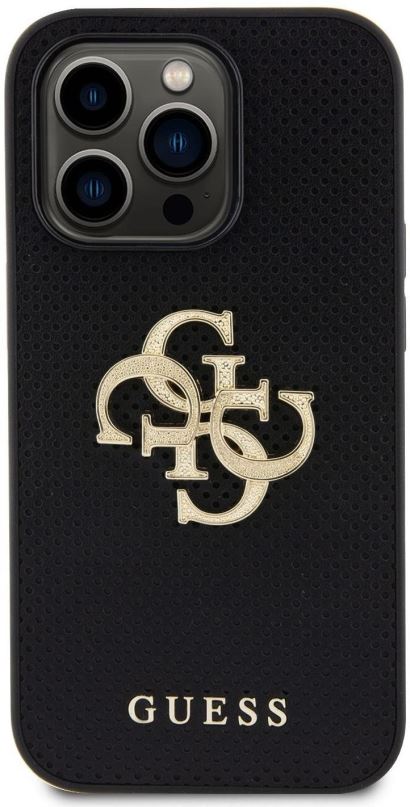 Kryt na mobil Guess PU Perforated 4G Glitter Metal Logo Zadní Kryt pro iPhone 14 Pro Black