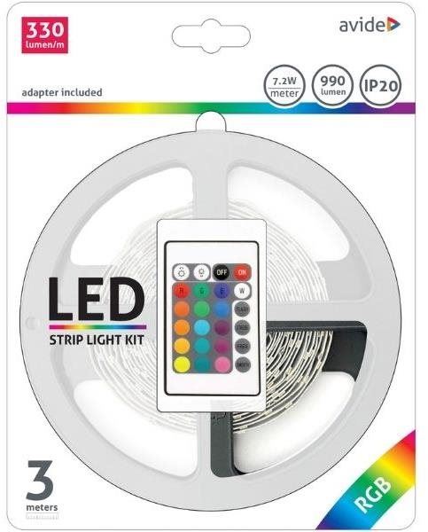 LED pásek Avide Set LED pásek RGB s ovládáním a zdrojem 3m