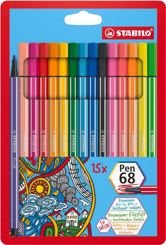 Fixy STABILO Pen 68 pouzdro 10 + 5 neon barev