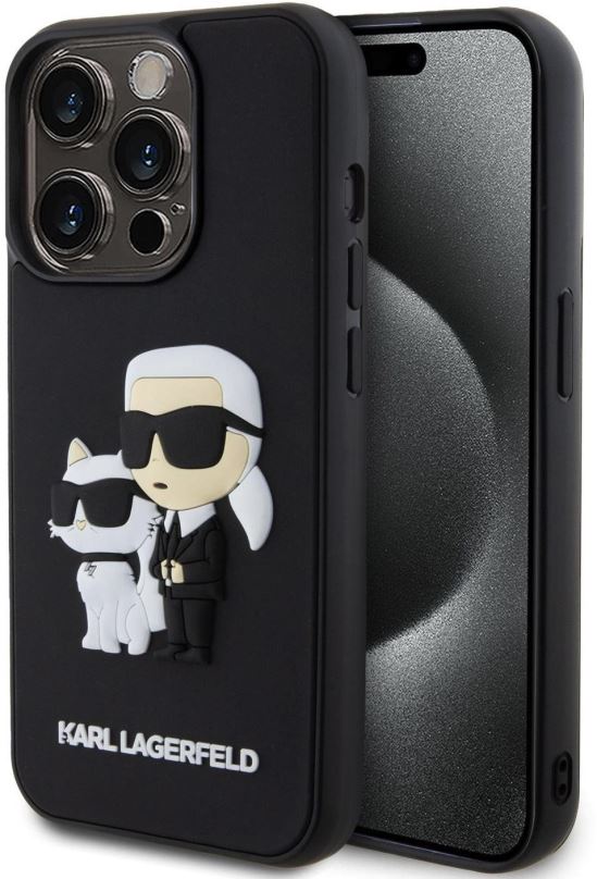 Kryt na mobil Karl Lagerfeld 3D Rubber Karl and Choupette Zadní Kryt pro iPhone 15 Pro Black