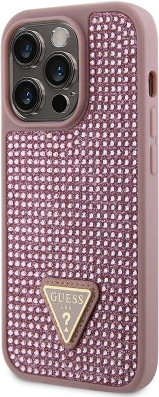 Kryt na mobil Guess Rhinestones Triangle Metal Logo Kryt pro iPhone 14 Pro Pink