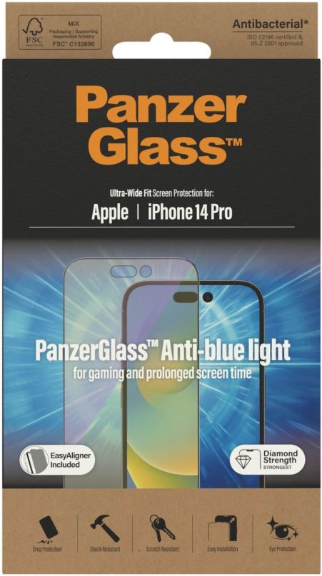 Ochranné sklo PanzerGlass Apple iPhone 14 Pro s Anti-BlueLight vrstvou a instalačním rámečkem