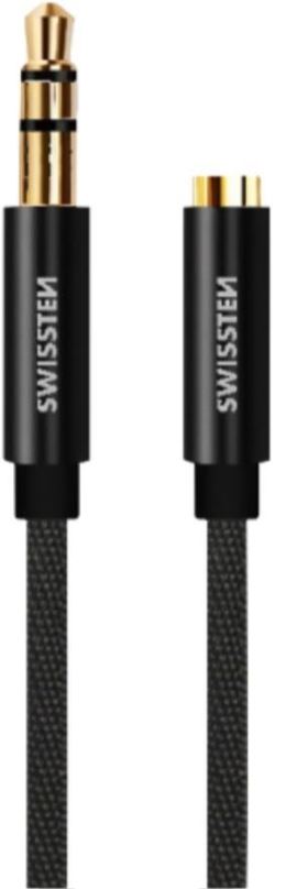 Audio kabel Swissten Textile audio adaptér 3.5mm jack (samec) / 3.5 mm jack (samice) 1.5 m černý