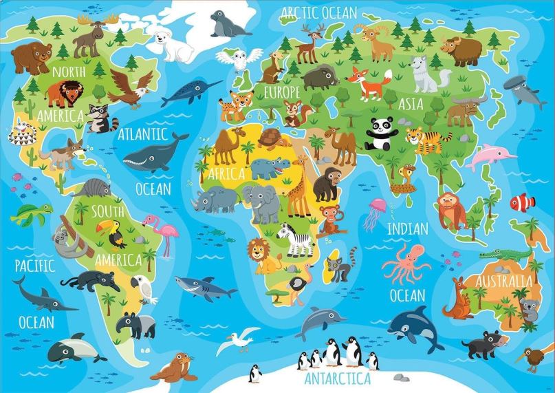 Puzzle Educa Puzzle Mapa se zvířaty světa 150 dílků