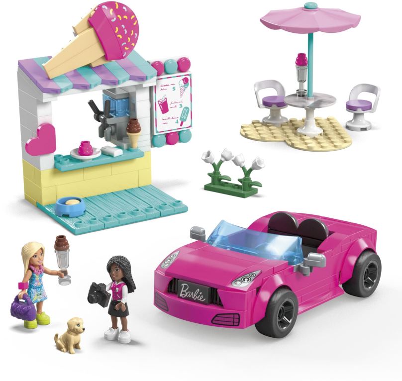 Stavebnice Mega Barbie Kabriolet a stánek se zmrzlinou