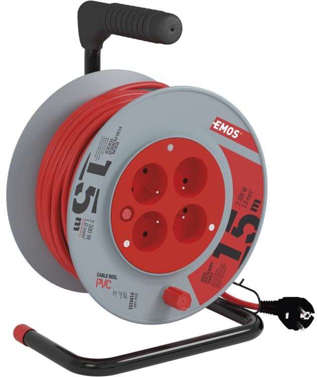 Prodlužovací kabel EMOS PVC prodlužovací kabel na bubnu – 4 zásuvky, 15m, 1mm2